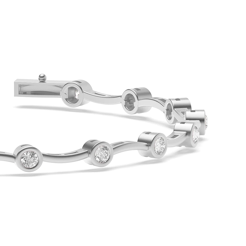 Bezel Setting Wavy Bar Link Delicate Diamond Bracelets