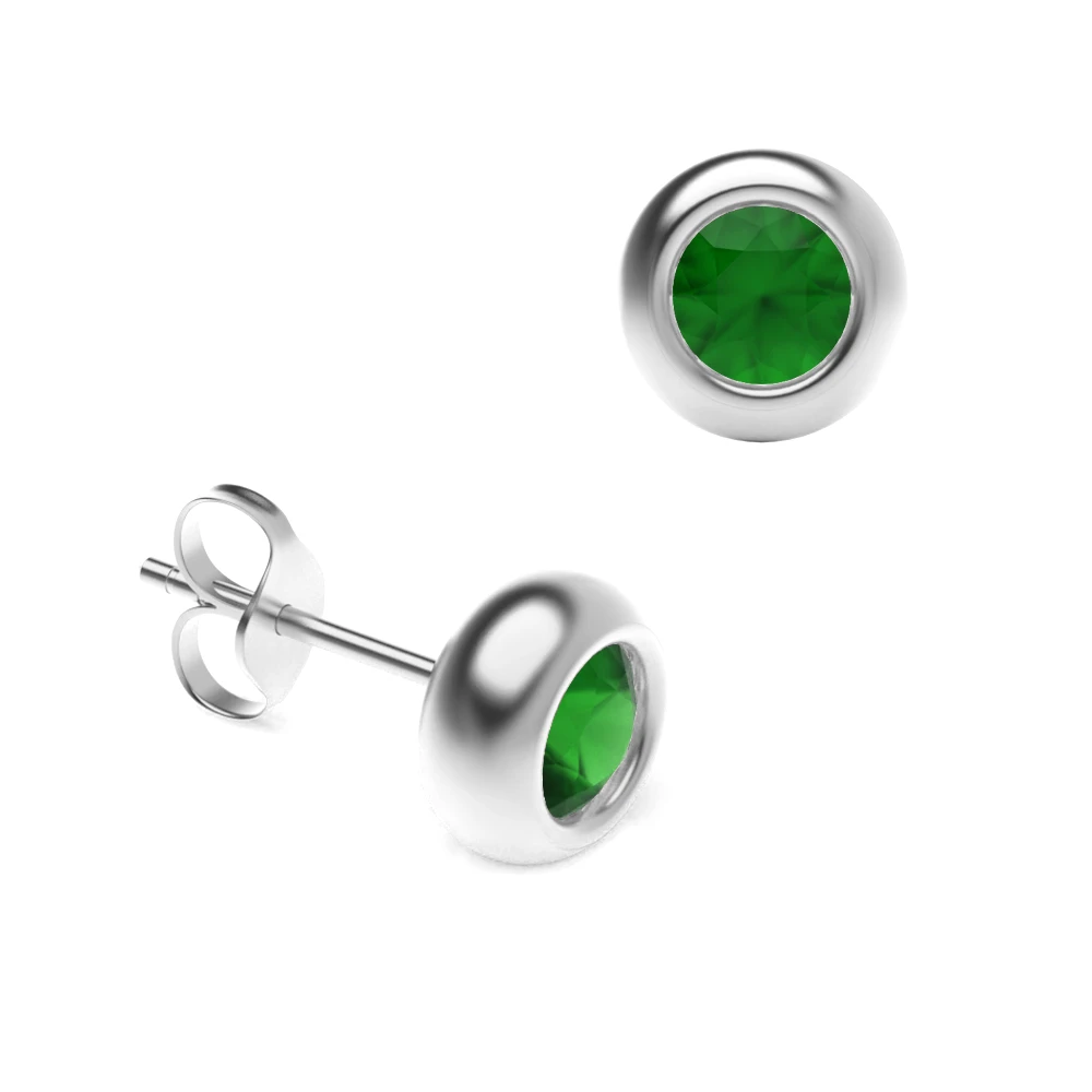 Bezel Setting Emerald Gemstone Stud Earrings