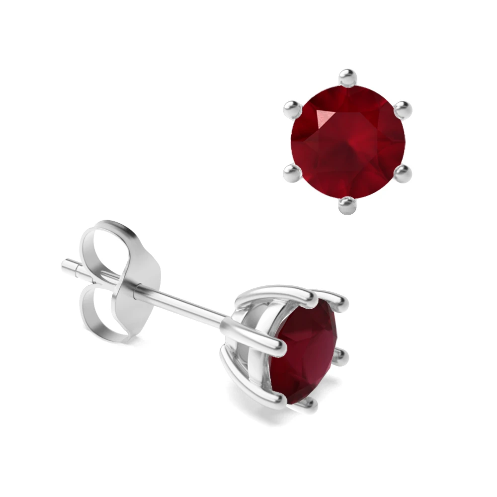 Six Claws Round Ruby Gemstone Stud Earrings