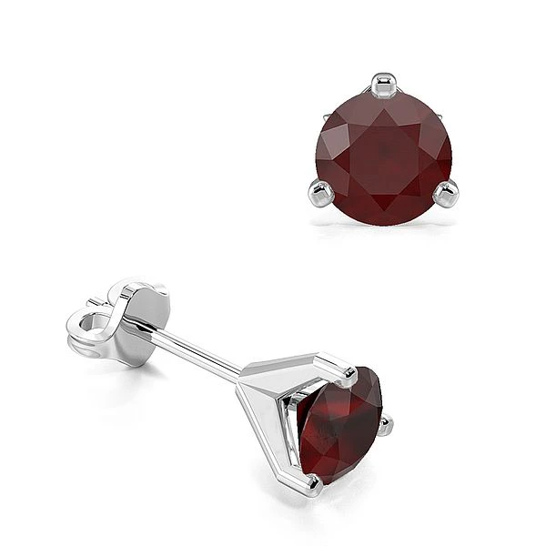 3 Claws Open Setting Ruby Gemstone Stud Earrings