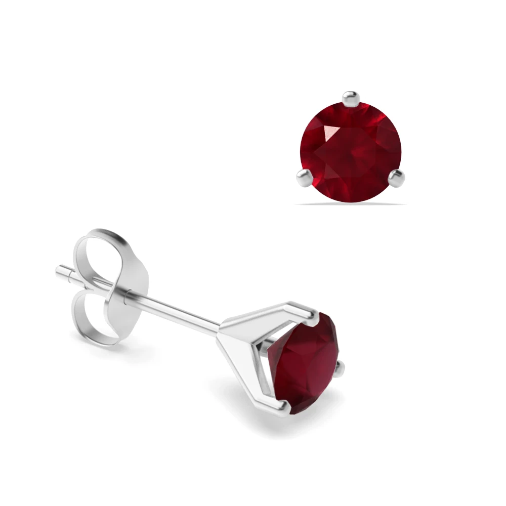 3 Claws Open Setting Ruby Gemstone Stud Earrings