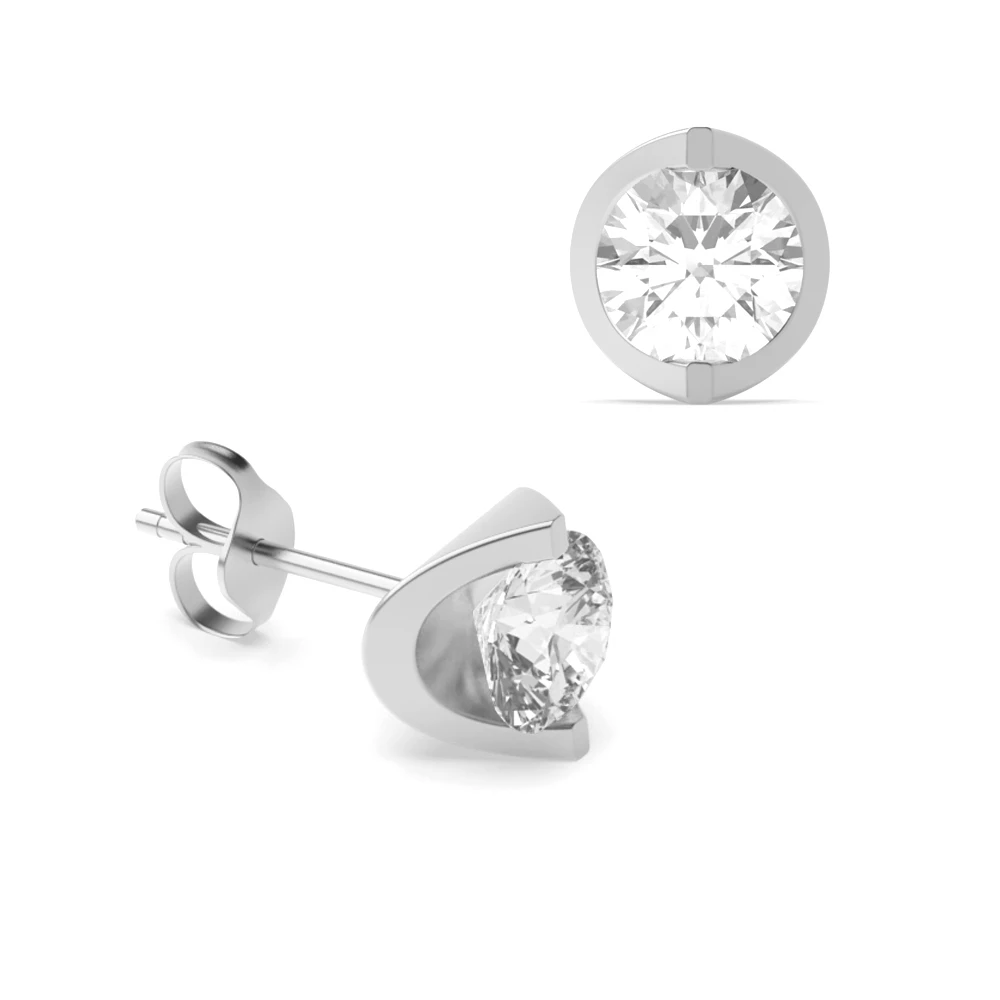 Channel Set Tension Round Diamond Stud Earrings