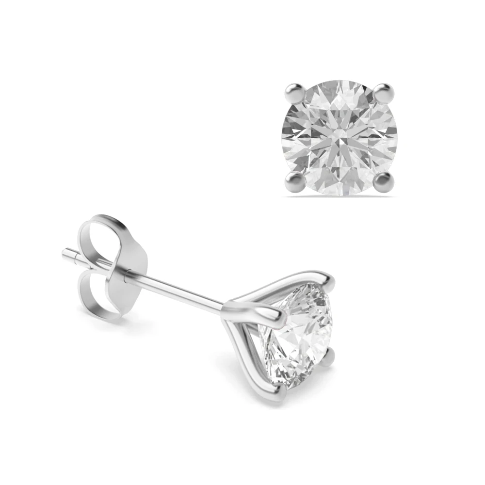 4 Open Prong Round Brilliant Stud Diamond Earrings Available in Rose, Yellow, White Gold and Platinum