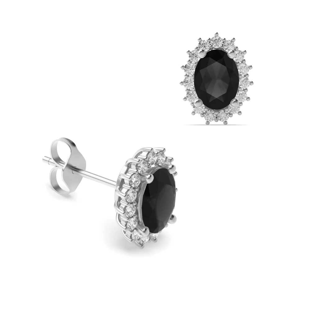 Prong Setting Oval Shape Halo Black Diamond earrings