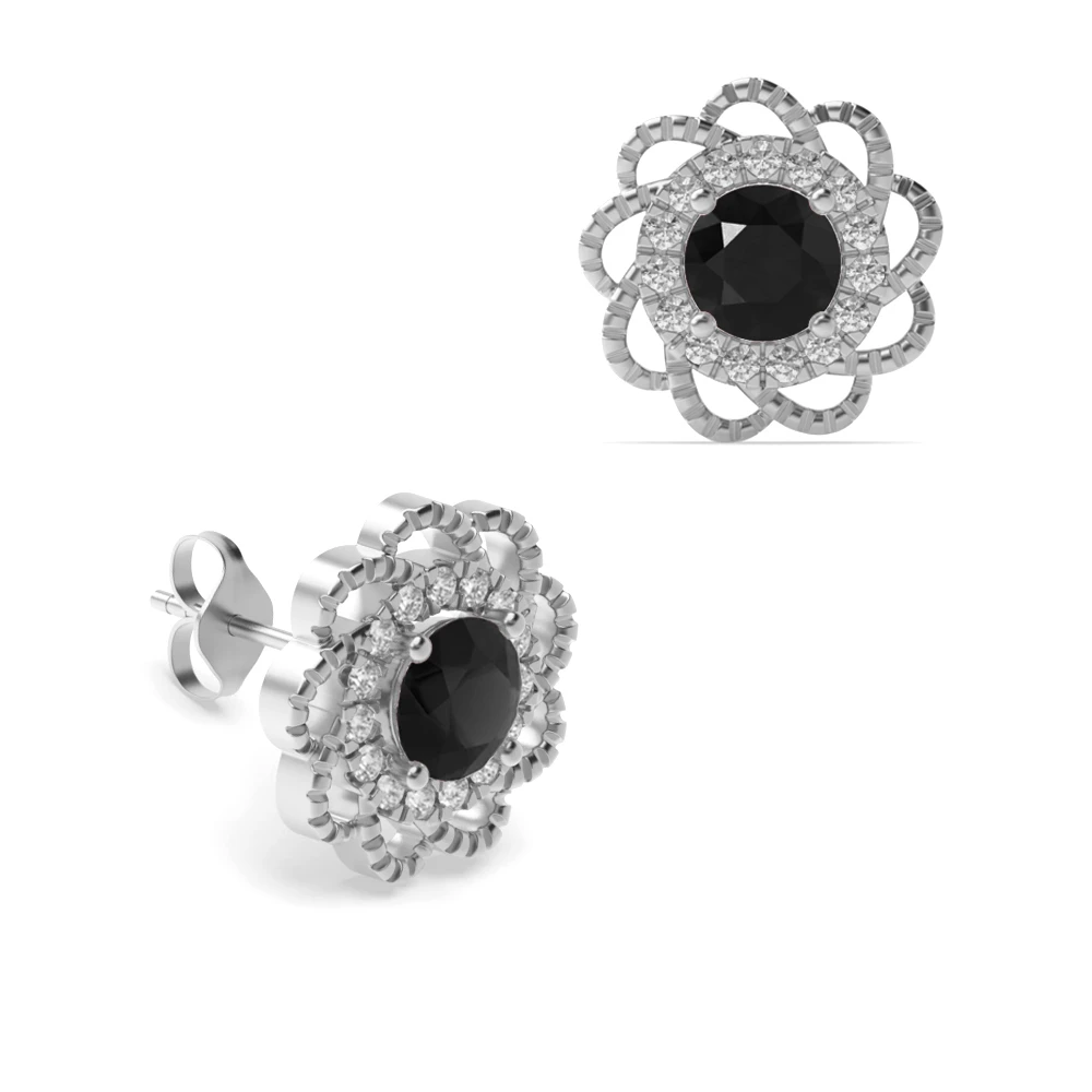 Round Shape Flower Style Black Diamond earrings
