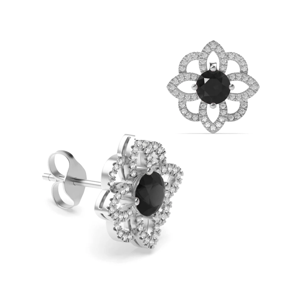 Round Diamond designer Halo Black Diamond earrings