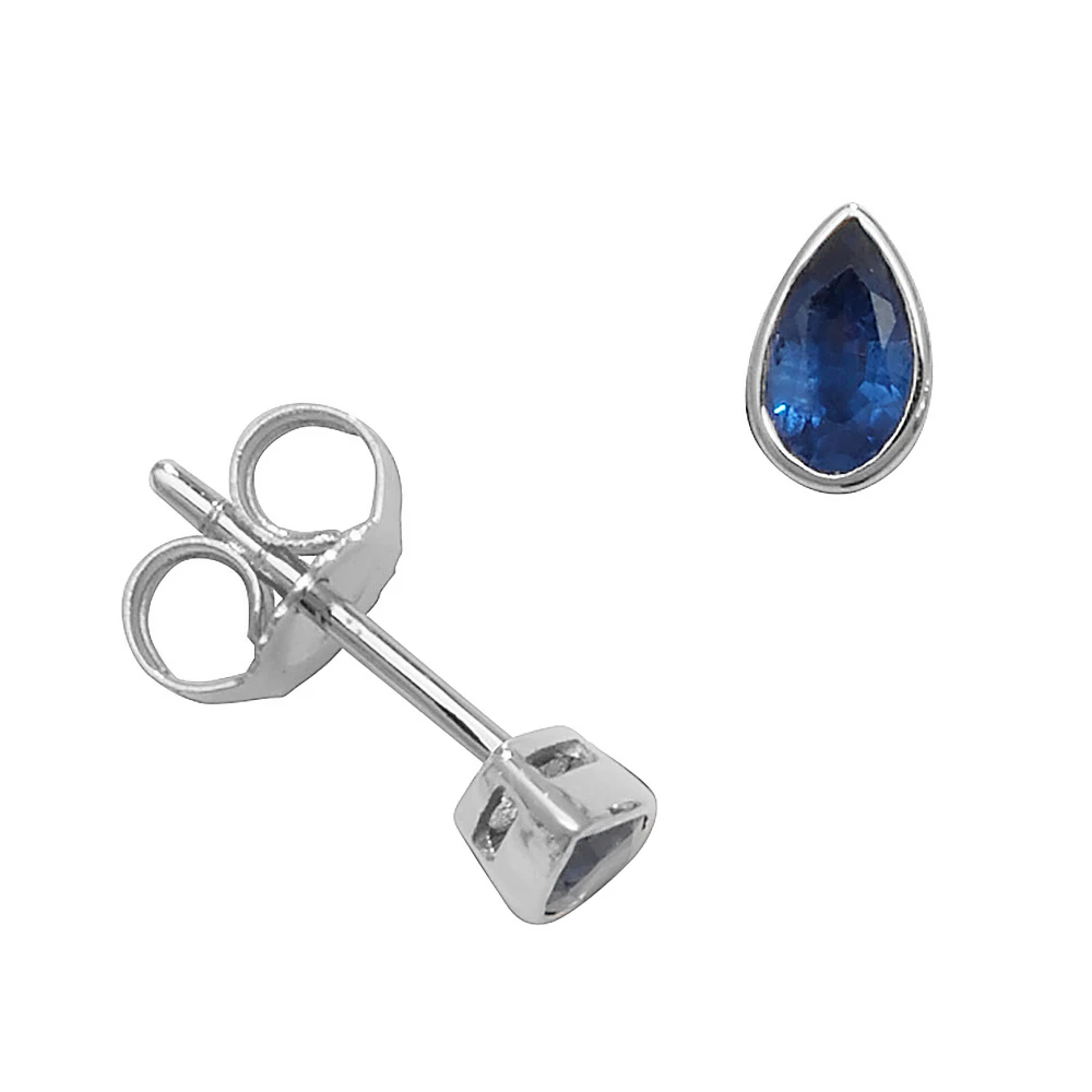 Pear Shape Bezel Set 5 X 3mm Blue Sapphire Gemstone Earrings