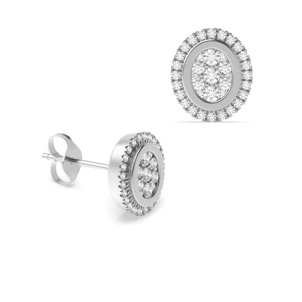1/4 Carat Oval Shape Halo Diamond Cluster Earrings (7.0mmX6.0mm)