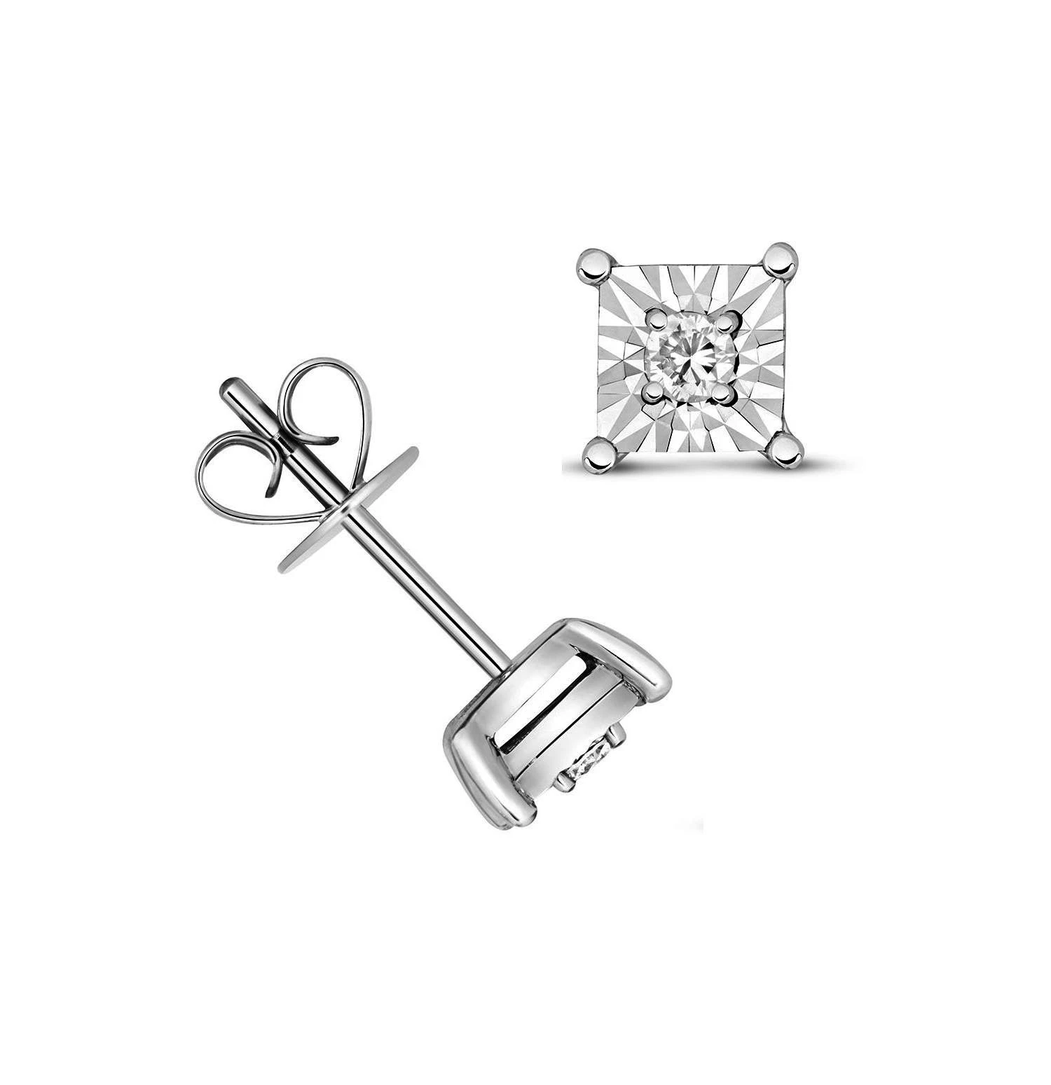 1/10 Carat Princess Shape Illussion Setting Diamond Cluster Earrings (6.0mmX6.0mm)