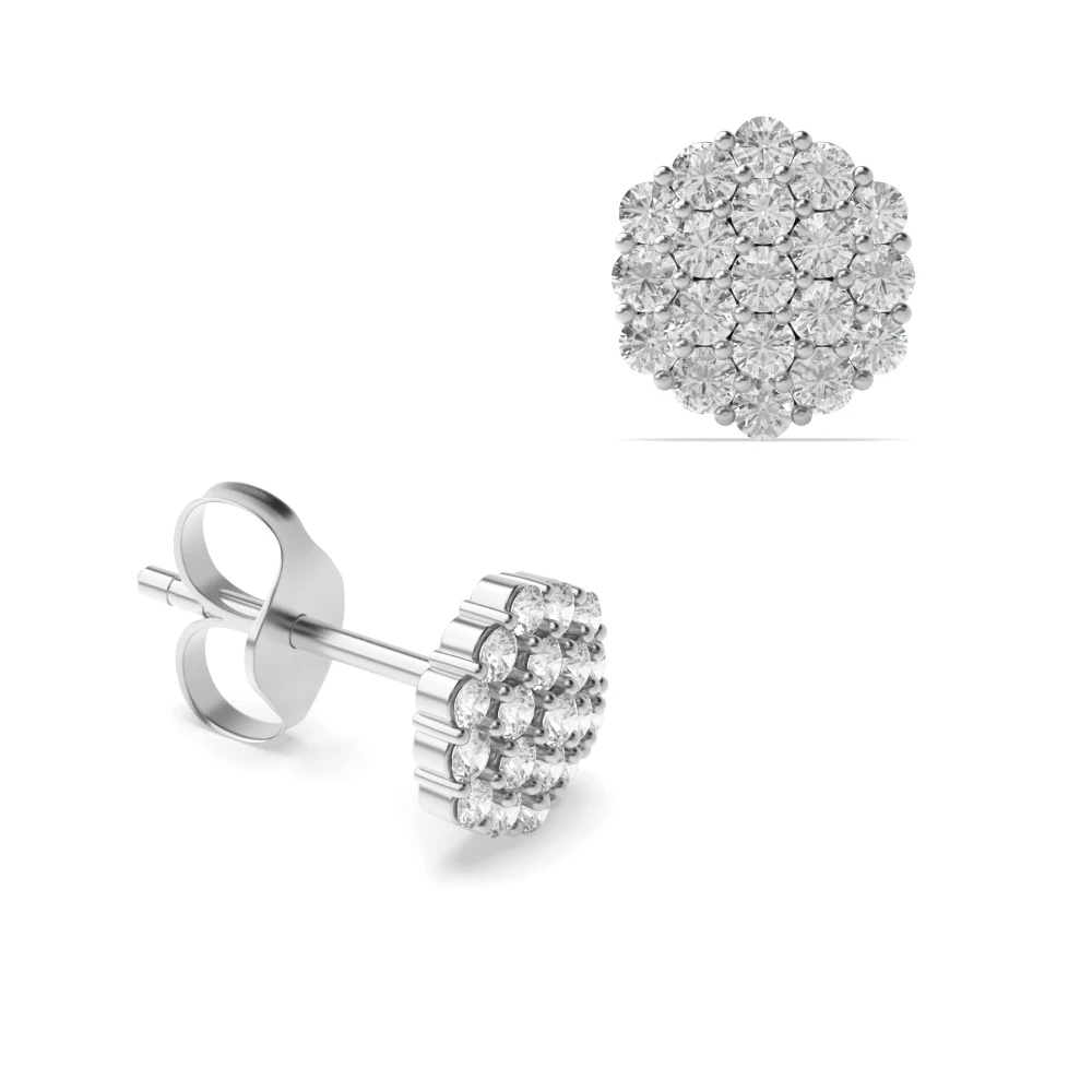 Pave Setting Round Cluster Diamond Earrings (5.30mm - 8.00mm)