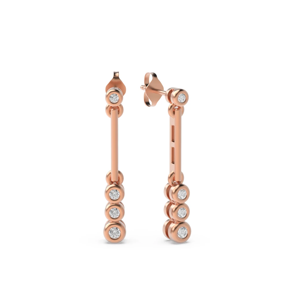 Bezel Setting Round Diamond Drop Earrings (21.10mm X 3.00mm)