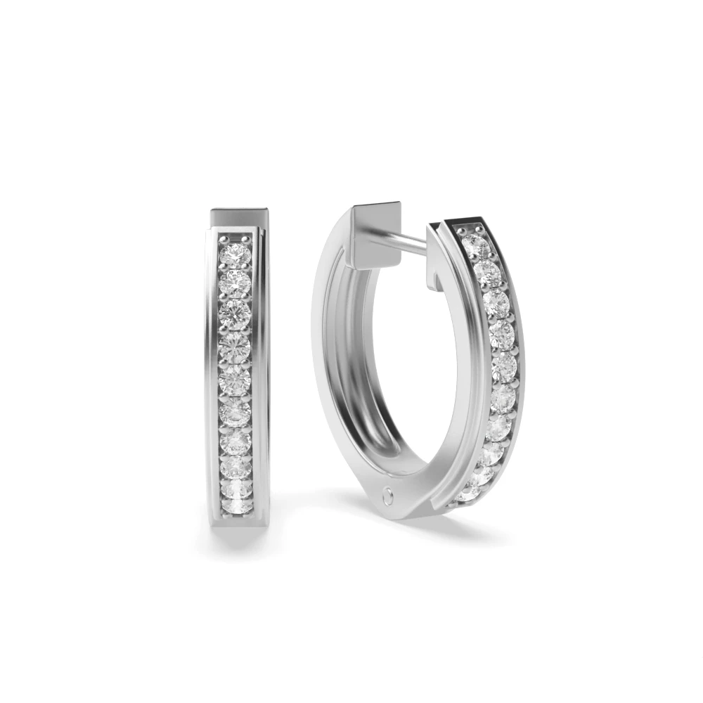 Pave Setting Round Diamond Hoop Earrings In Gold and Platinum (12.30mm)