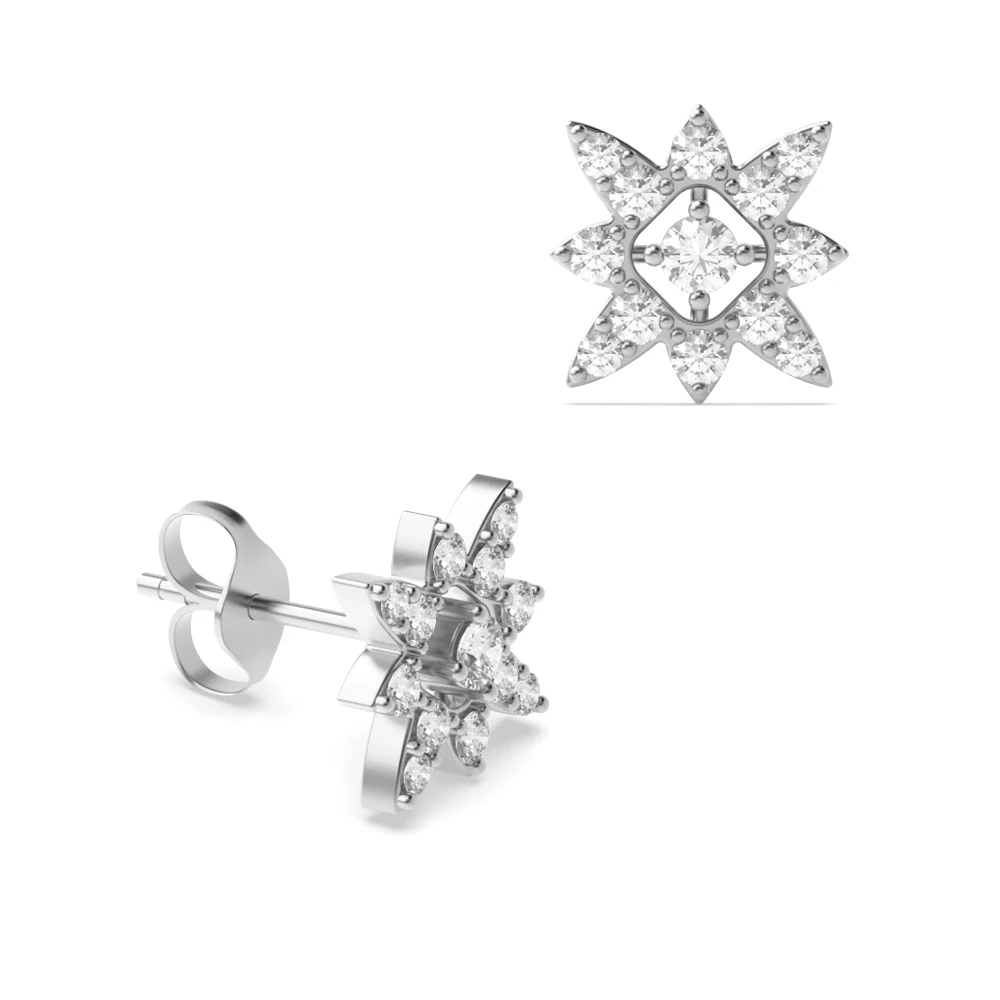 Pave Setting Round Diamond Flower Cluster Earrings (8.40mm)