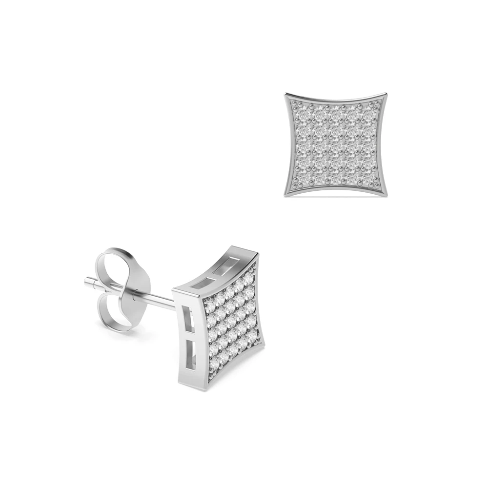 Pave Setting Round Cut Diamond Large Square Cluster Mens Earrings (7.70mm)