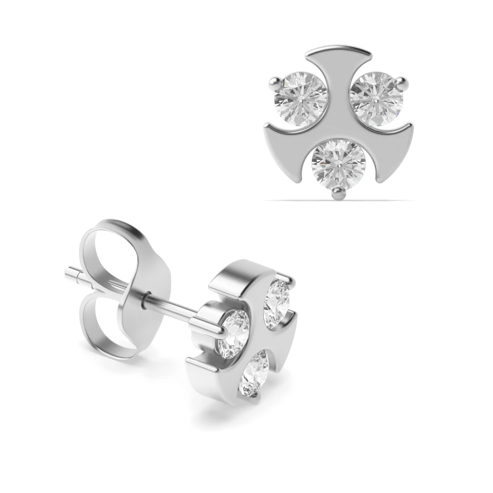 Stylish Three Diamonds Diamond Stud Mens Diamond Earrings (6.50mm)