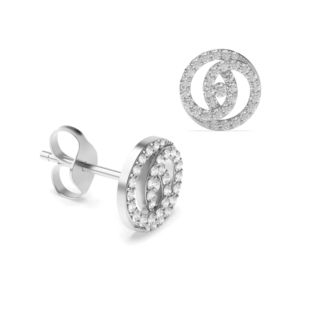 Pave Setting Round Shape Double Circle Designer Cluster Diamond Earrings (9.50mm)