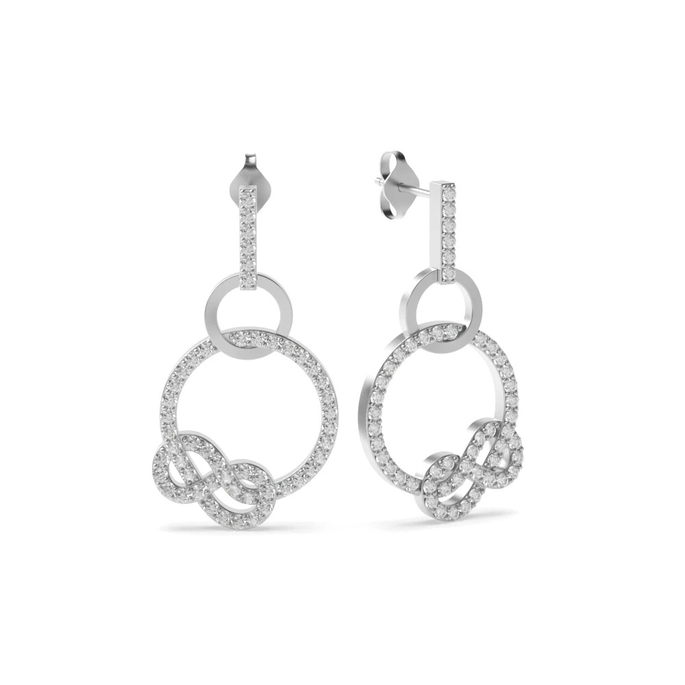 Pave Setting Circle & Infinity Designer Drop Diamond Earrings (23.60mm X 12.60mm)