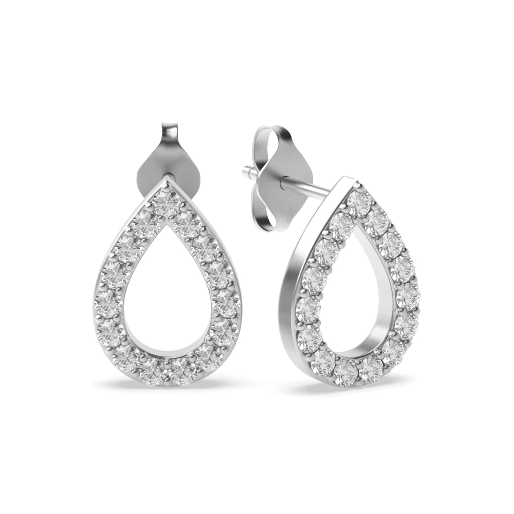 Pave Setting Round Shape Open Drop Designer Diamond Stud Earrings (9.0mm X 6.20mm)