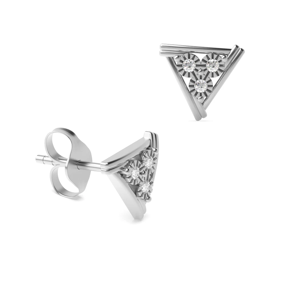 Round Shape Illusion Triangle Designer Diamond Stud Earrings (9.60mm X 10.80mm)