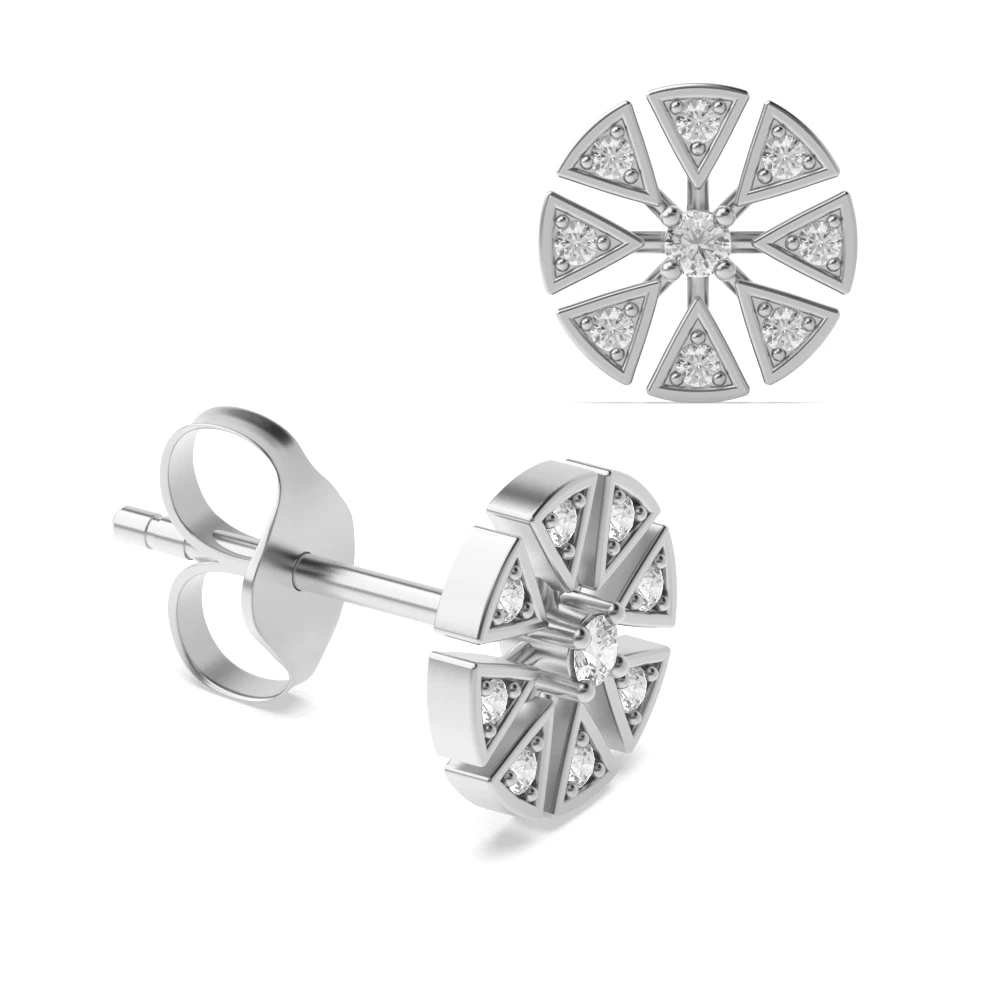 4 Prongs Round Shape Circle of Triangles Designer Diamond Stud Earrings (10.30mm)