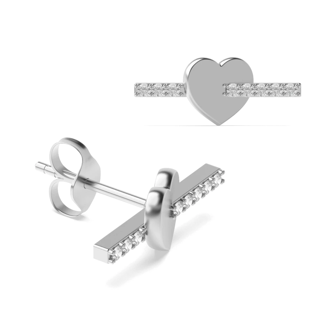 Pave Setting Round Shape Tiny Heart Designer Diamond Stud Earrings (5.50mm X 14.0mm)