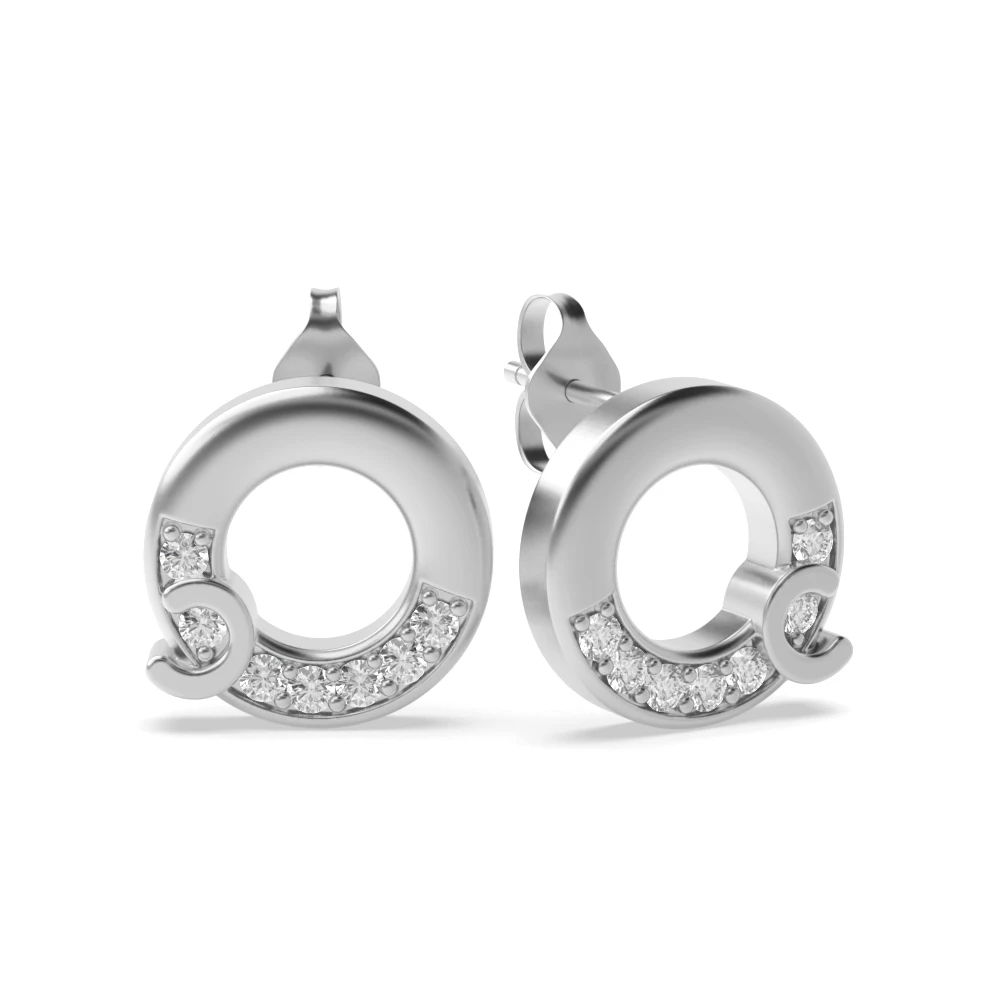 Pave Setting Round Shape Circle Designer Diamond Stud Earrings (9.80mm)