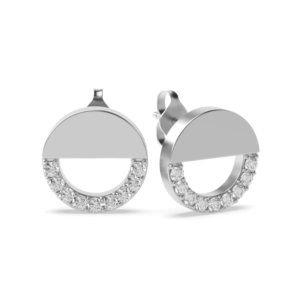 Pave Setting Round Shape Half Filled Circle Designer Diamond Stud Earrings (8.0mm)
