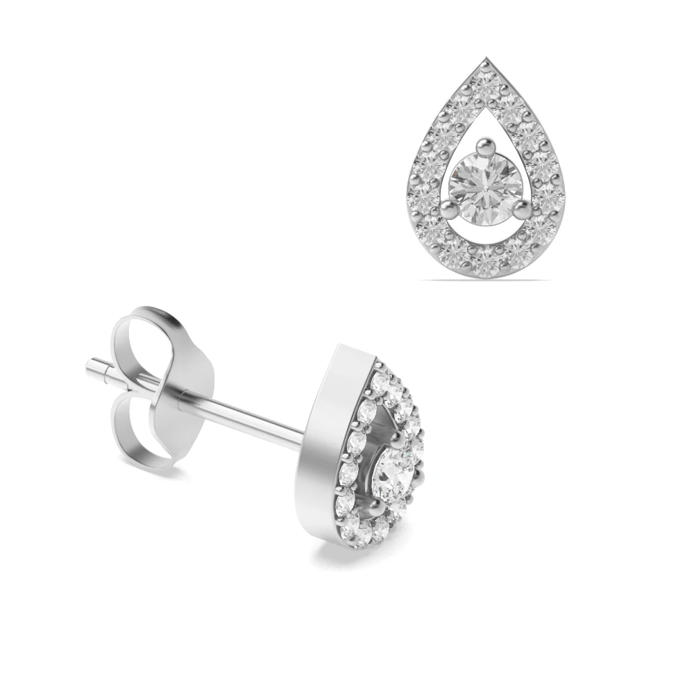 4 Prongs Round Shape Tear Drop Designer Diamond Stud Earrings (7.50mm X 5.30mm)