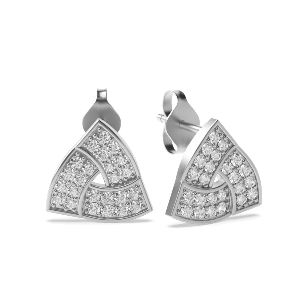 Pave Setting Round Shape Modern Chic Designer Diamond Stud Earrings (13mm)