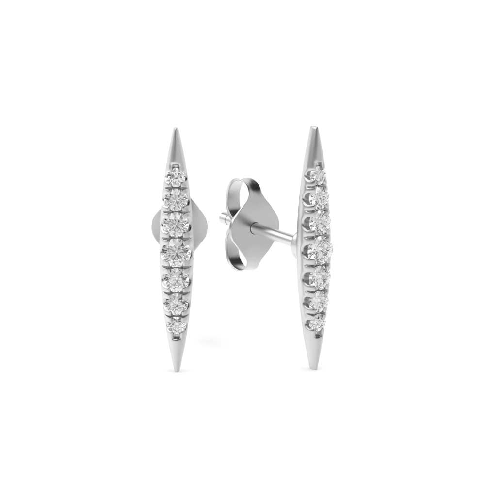 Pave Setting Round Shape Pointed Bar Designer Stud Diamond Earrings (1.60mm X 12.0mm)