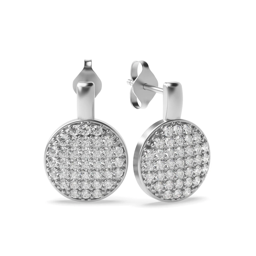 Pave Setting Round Shape Circle Disc Diamond Cluster Earrings Drop Earrings (12.00mm X 8.20mm)
