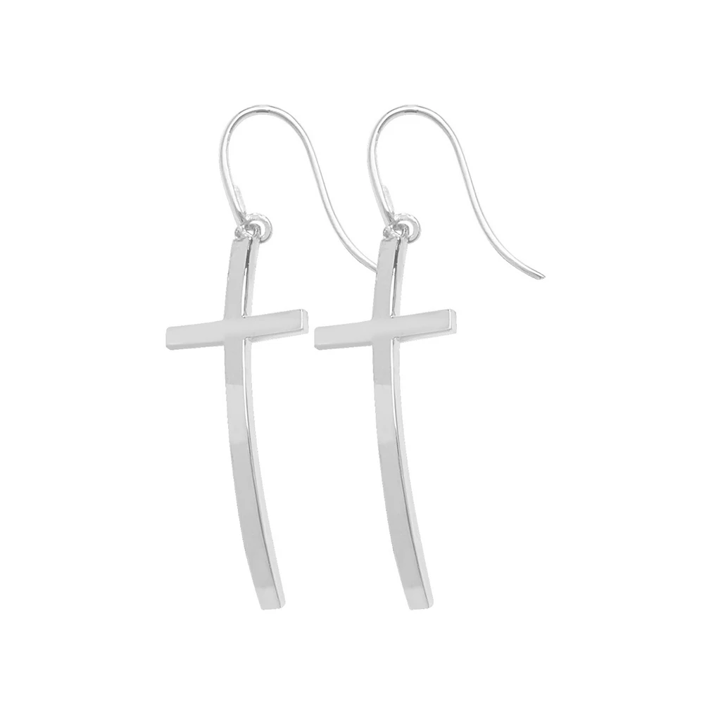 plain metal basic cross design hoop earring