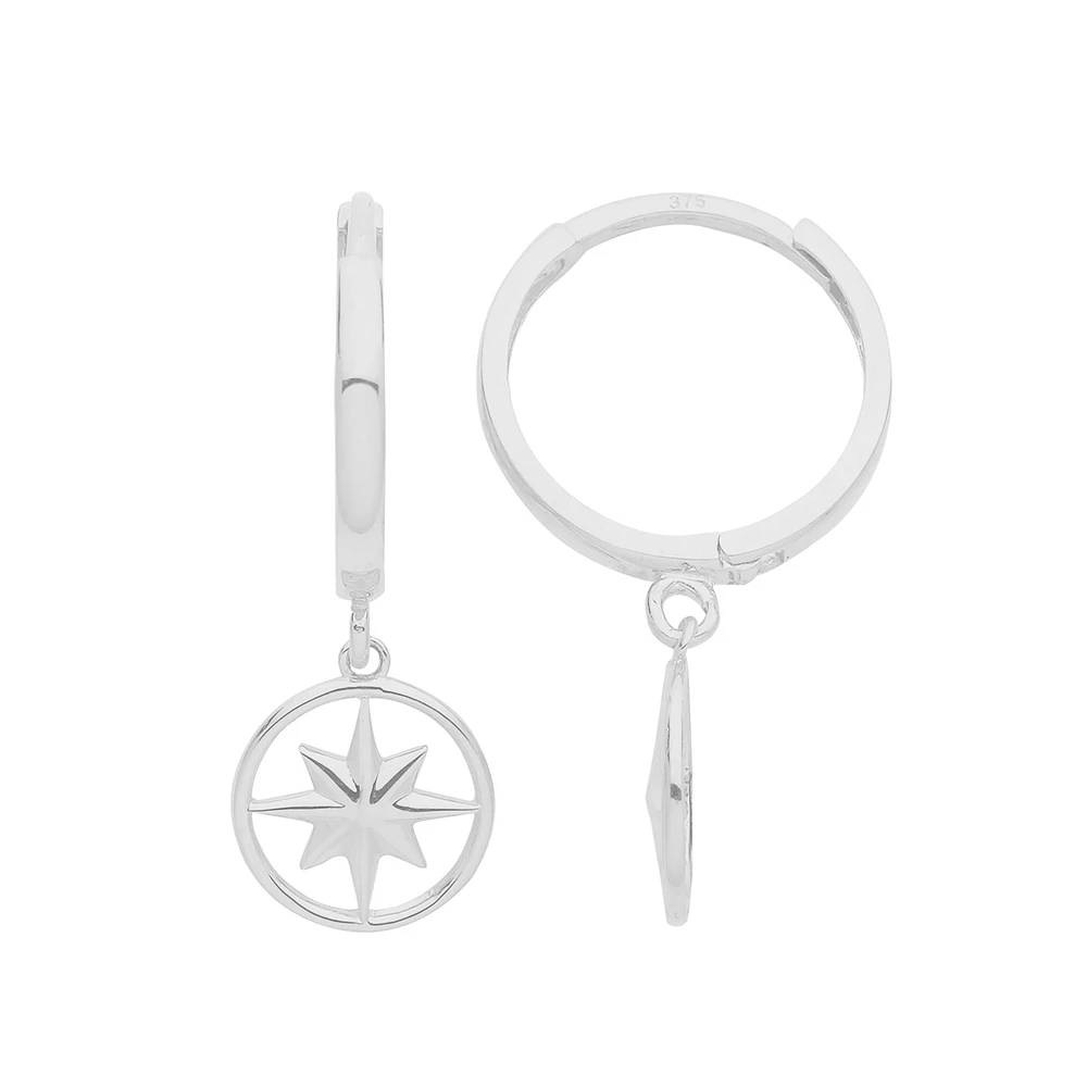 plain metal compass charm hoop earring
