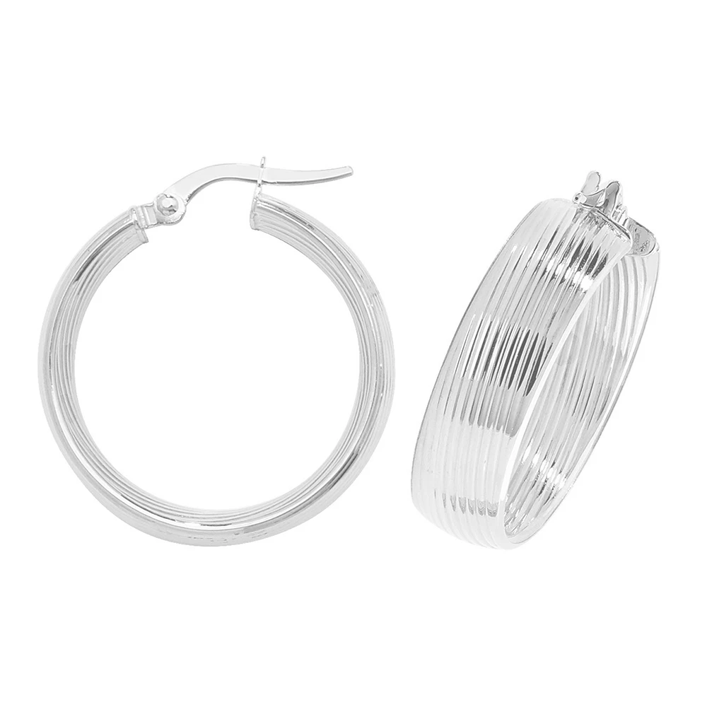 plain metal round shape striped patterned hoop earring (20mm)
