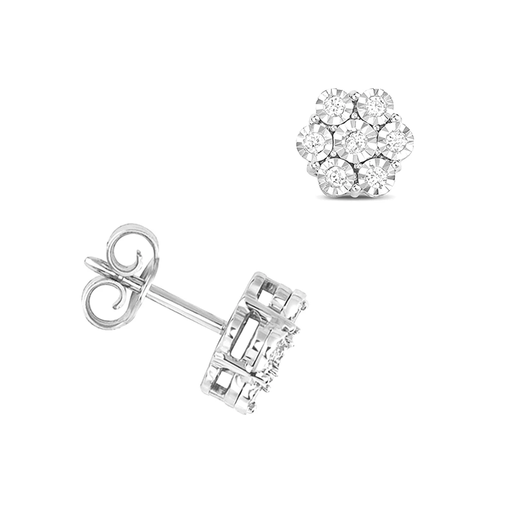 pave set round shape illusion plate cluster diamond earring(10 MM X 10 MM)