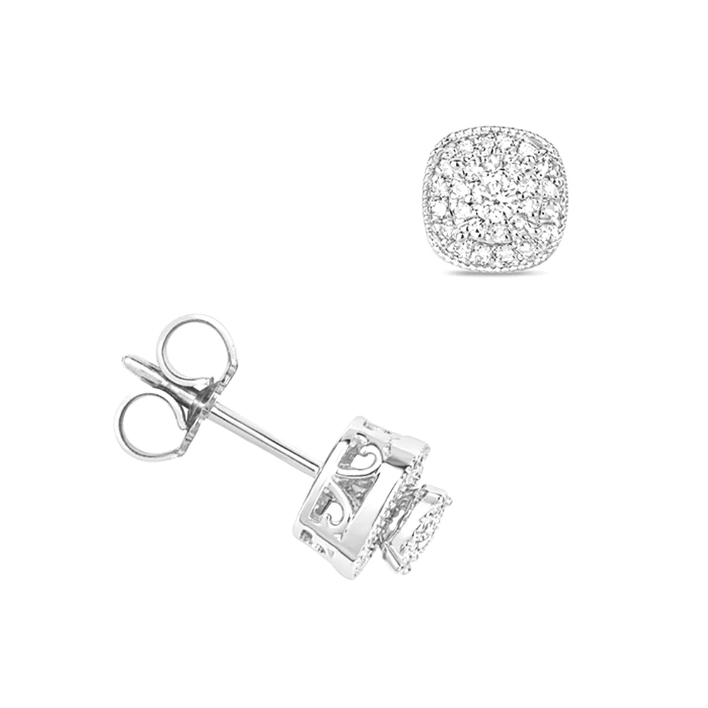 cushion shape round diamond cluster earring(7 MM X 7 MM)
