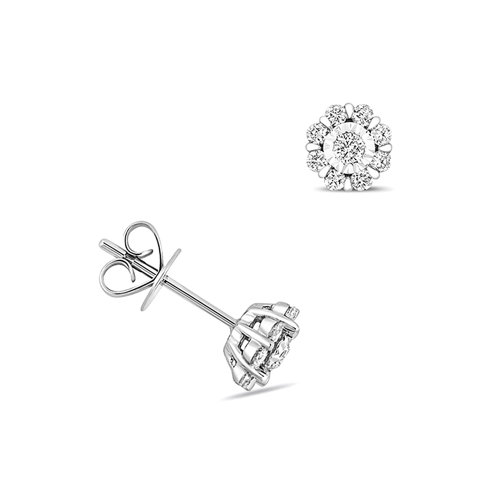 prong setting round shape illusion plate stud earring