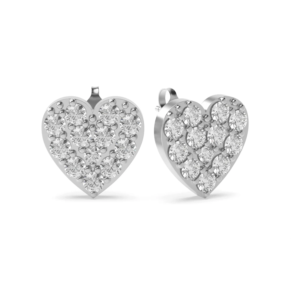 4 prong setting round shape heart style diamond designer earring