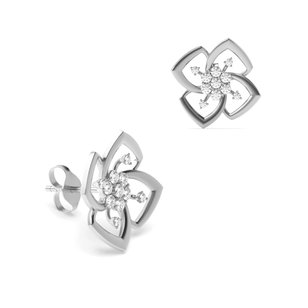 pave setting round shape diamond flower style cluster earring