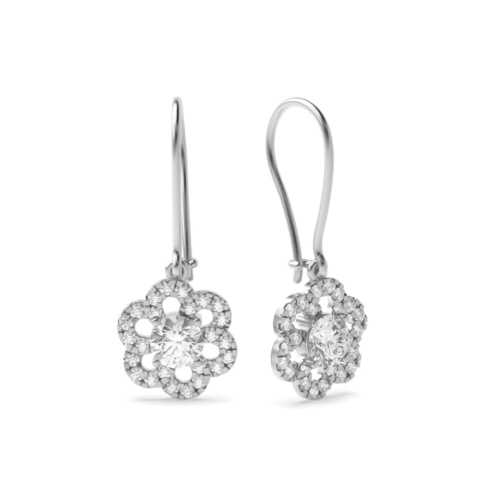 4 prong setting round shape dimaond flower style drop earring