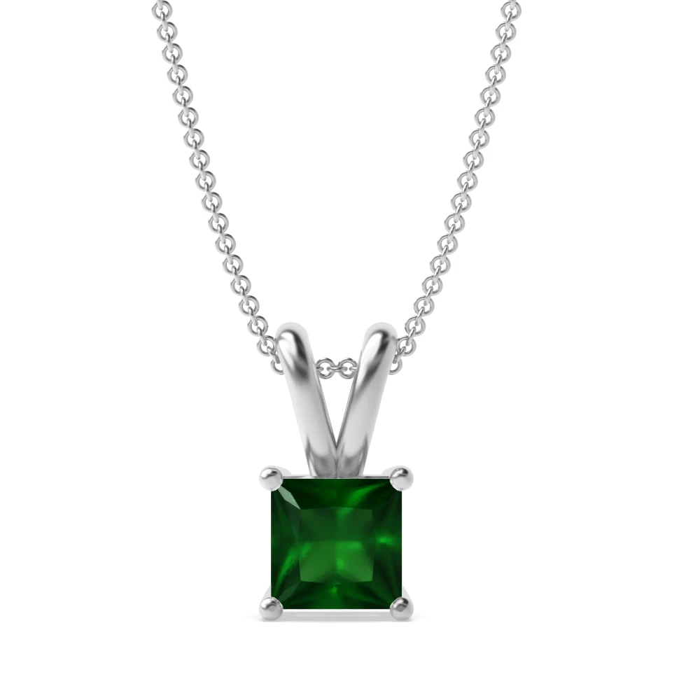 Claw Setting Rectangular Shape Emerald Gemstone Necklace