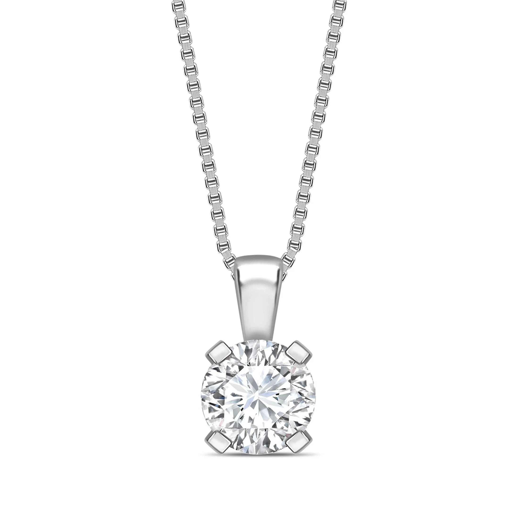 Square Shape Claws Round Shape Solitaire Diamond Necklace