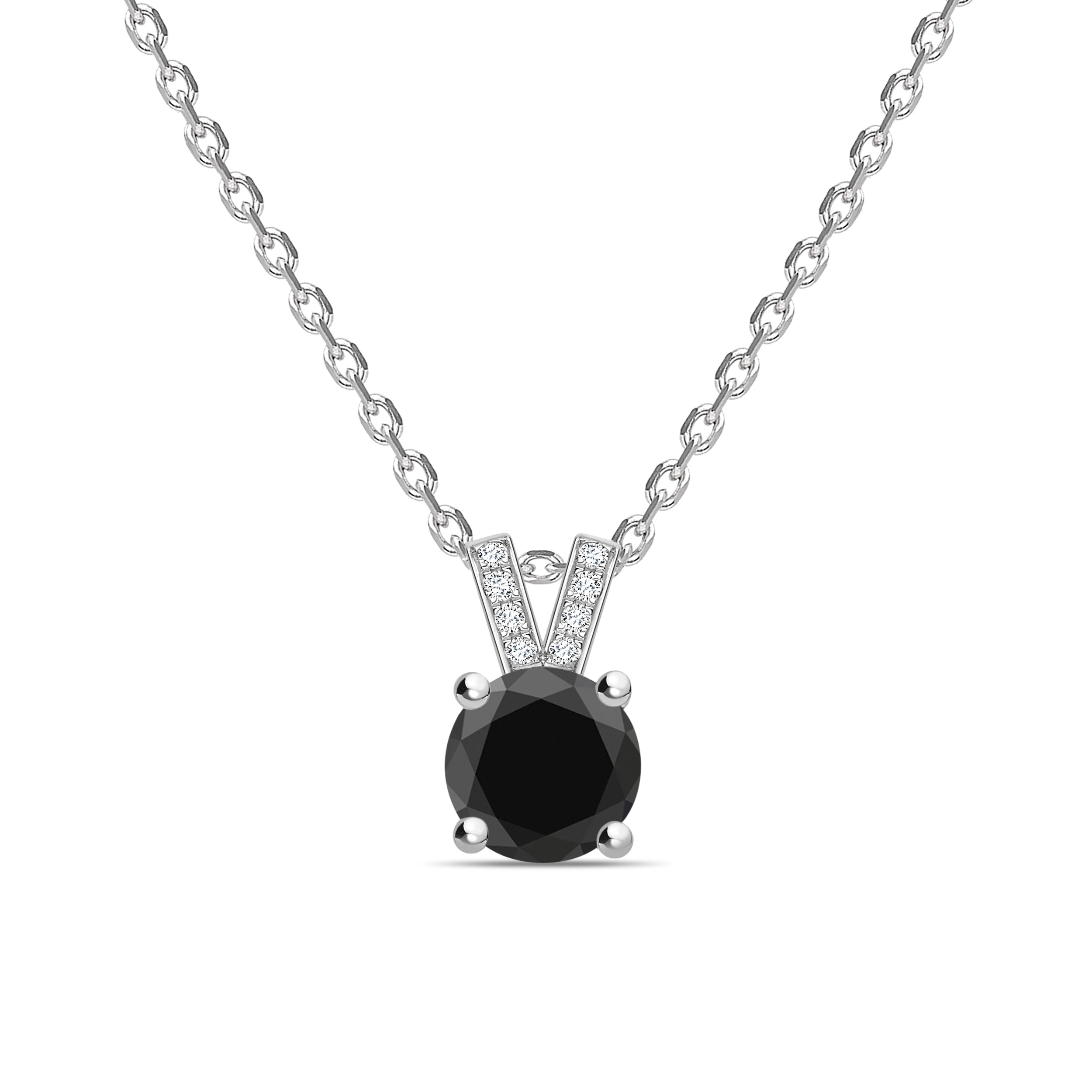 Round Cut Diamond Set Black Diamond Solitaire Pendants Necklace
