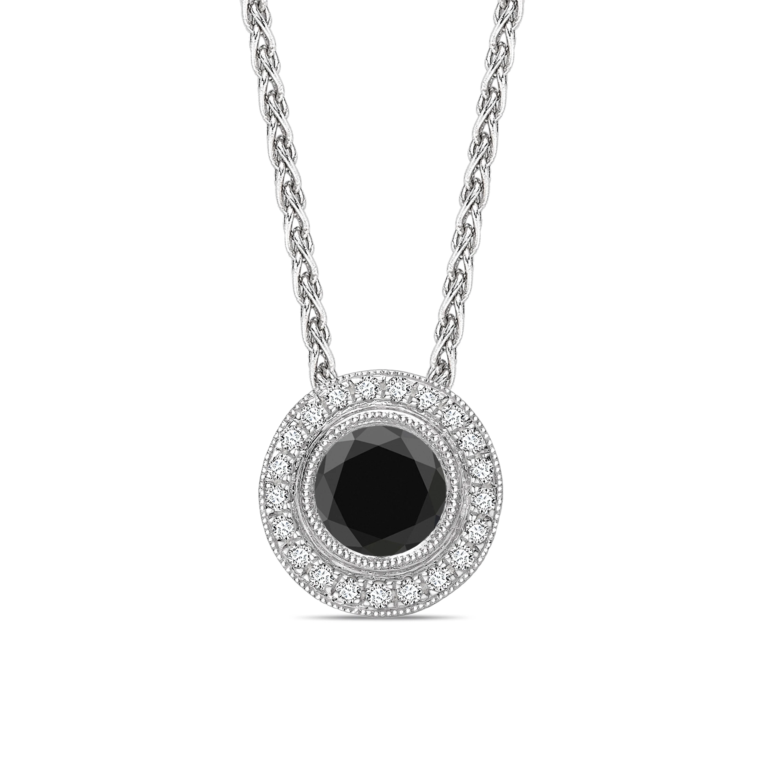 Round Cut Vintage Style Black Diamond Solitaire Pendants Necklace