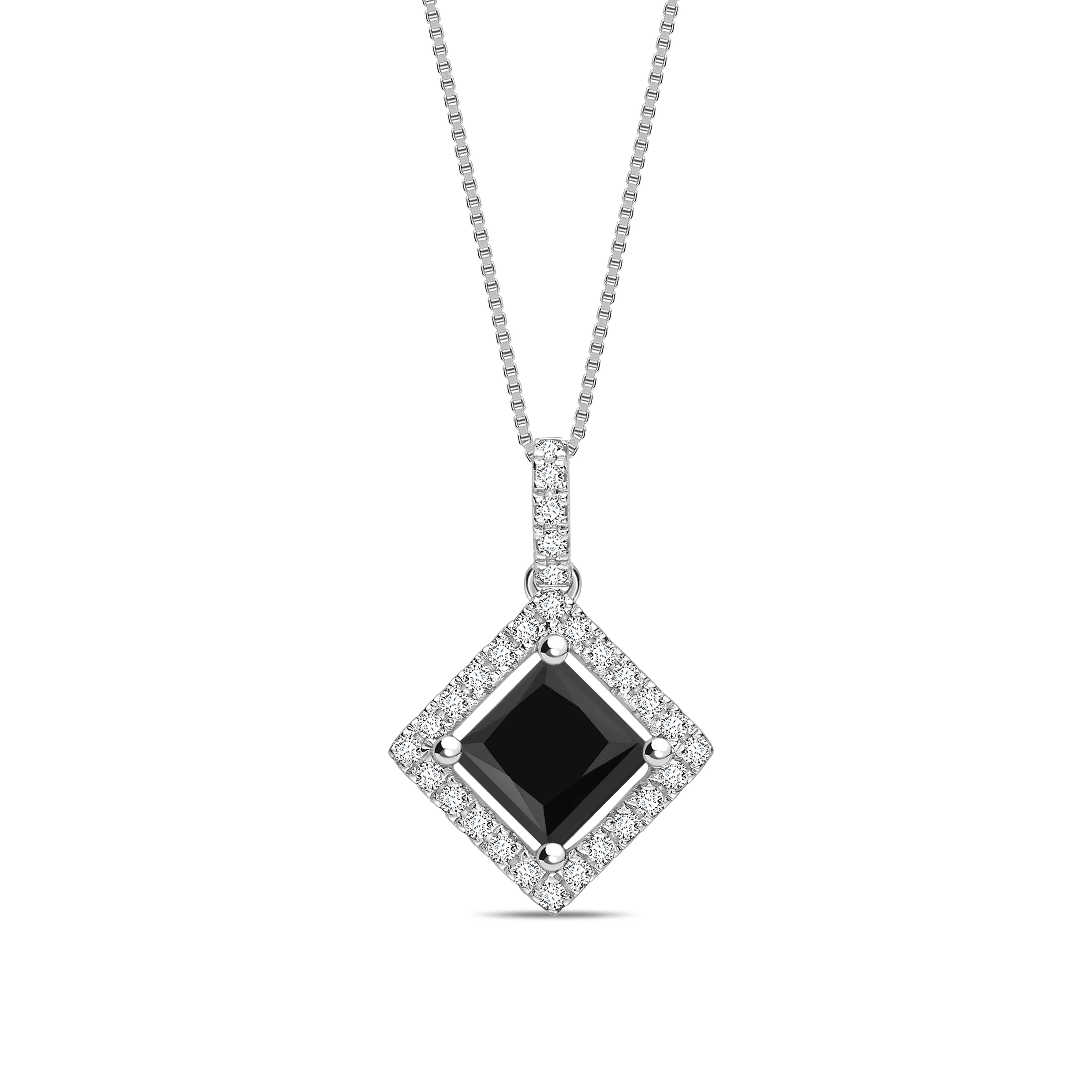 Princess Cut Halo Style Black Diamond Solitaire Pendants Necklace