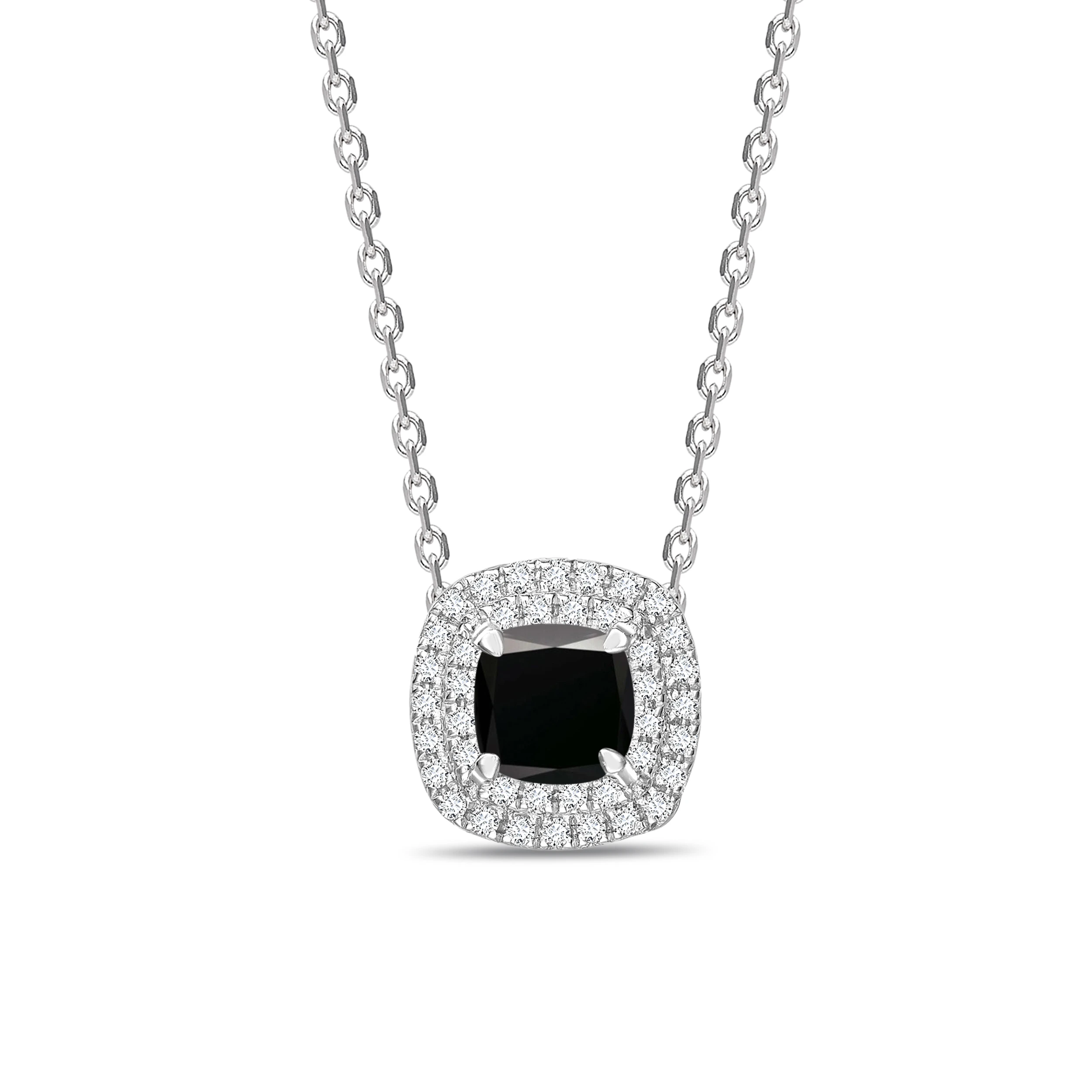 Halo Style Pricess Shape Black Diamond Solitaire Pendants Necklace