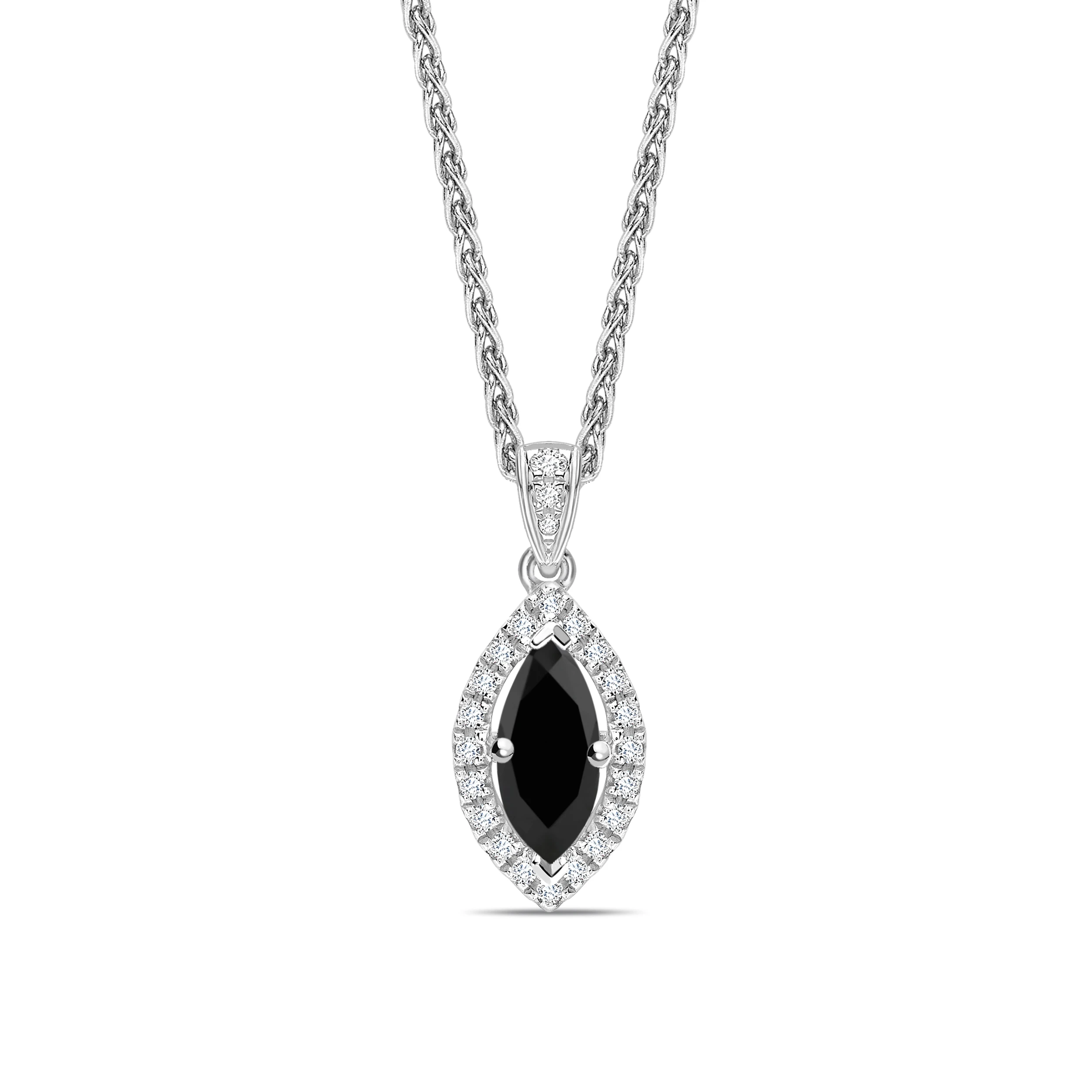Marquise Shape Halo Style Black Diamond Solitaire Necklace Pendants