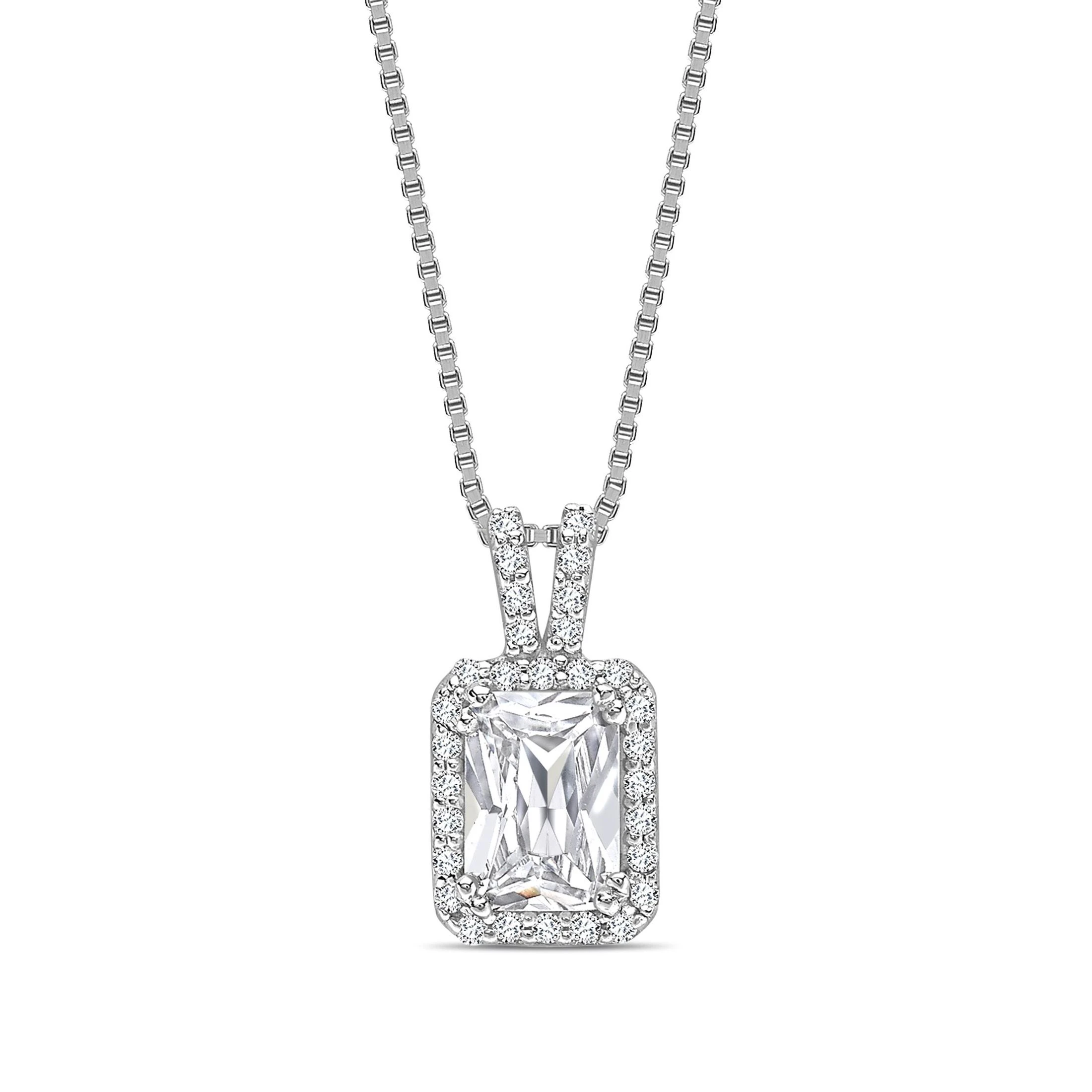 Buy Diamond Set V Bale Radiant Shape Halo Diamond Pendant | Abelini