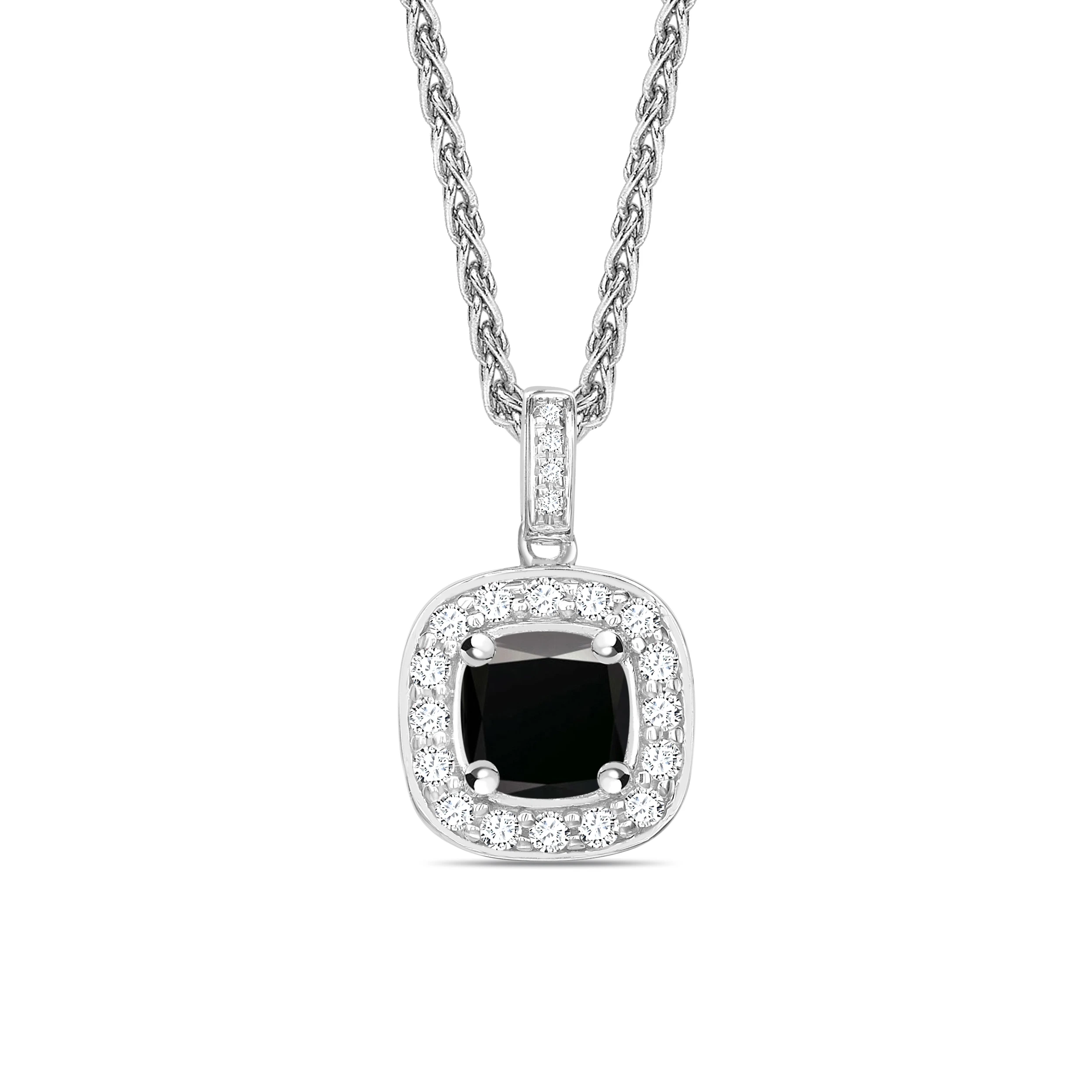Pave Set Halo Style Black Diamond Solitaire Pendants Necklace