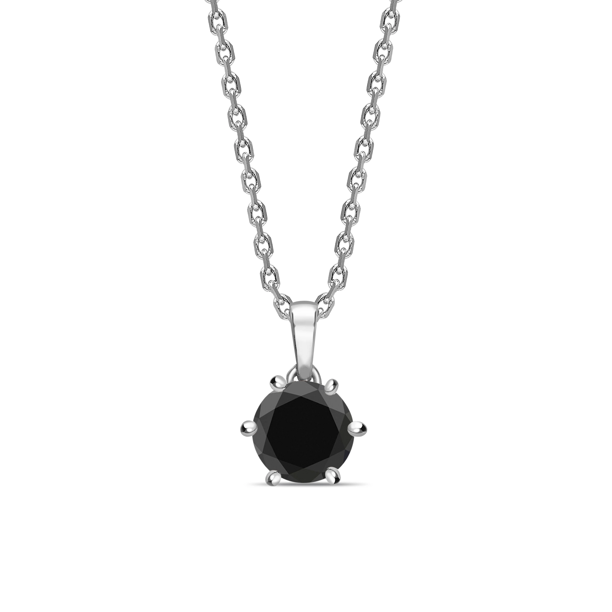 Solitaire Black Diamond Solitaire Pendants Necklace Round Cut & Crown Style